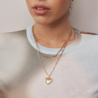 Ella Puffy Heart Necklace (Gold)