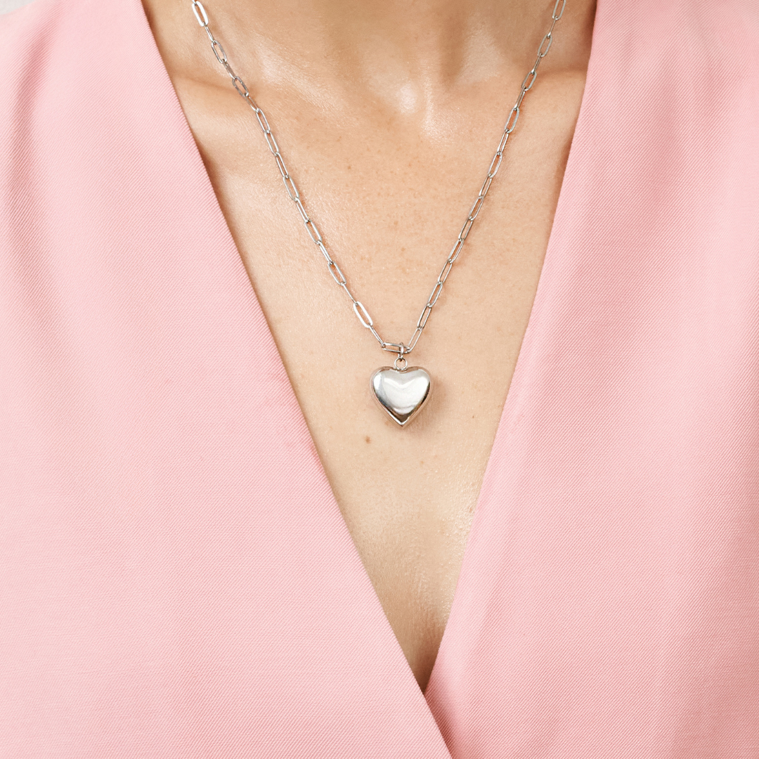 Ella Puffy Heart Necklace (Silver)