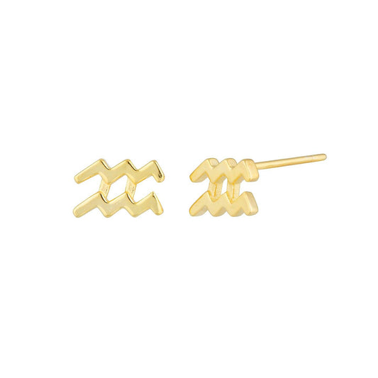 Gold-plated zodiac studs - Aquarius